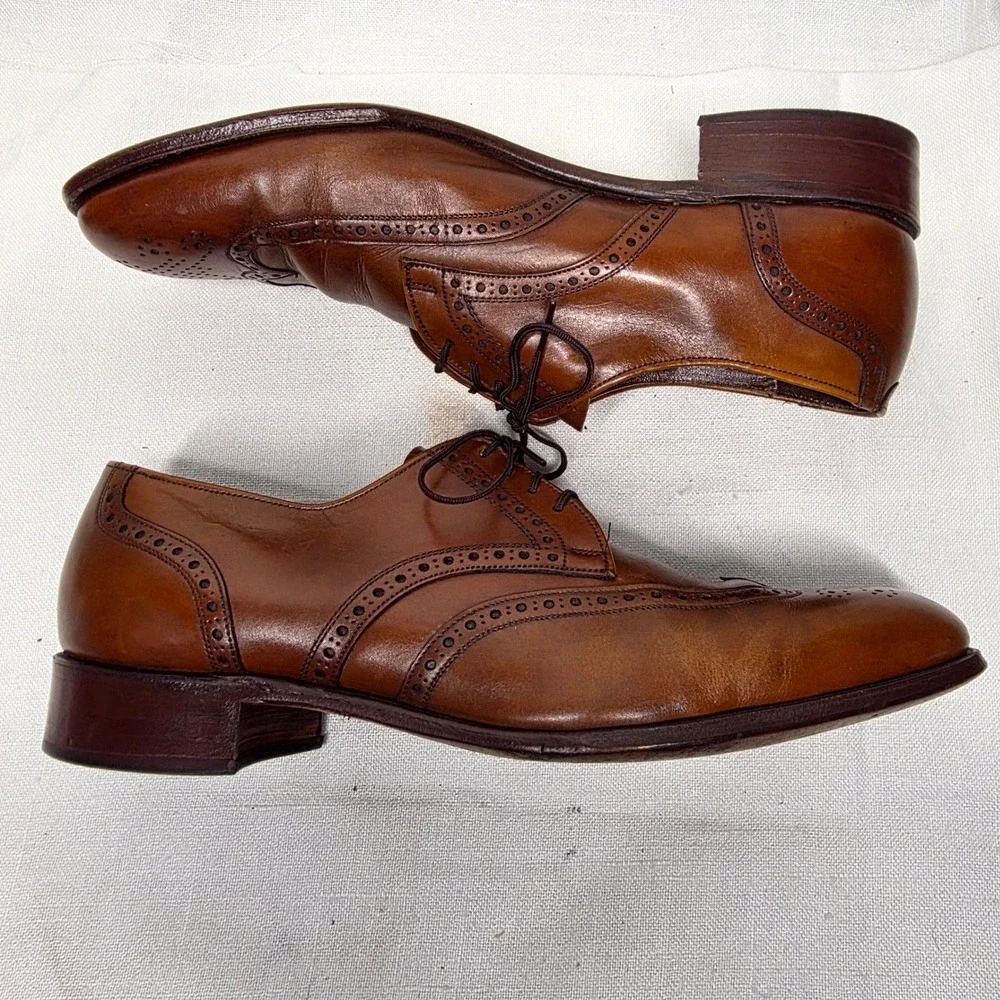 Bostonian Wingtip Oxford Mens 12 Brown‎ Leather Brogue Dress Shoes Lace Classic